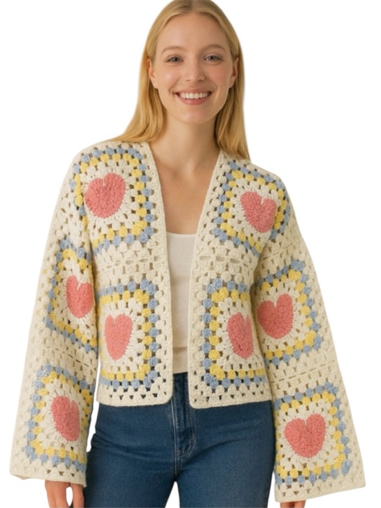 Dreamers By Debut Sweaters - 853:  DREAMERS DEBUT NEW CROCHET CARDIGAN IVORY BLUE (H1)